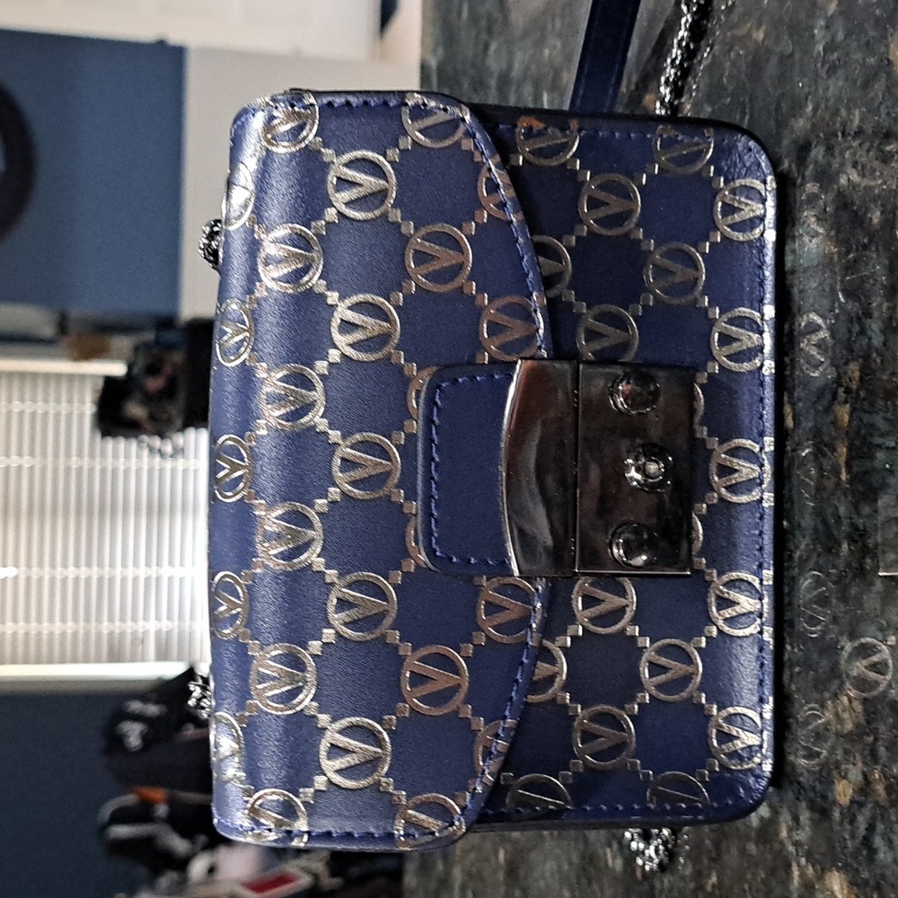 Valentino bijou monogram bag-purse navy blue, all leather, never used with tags.
